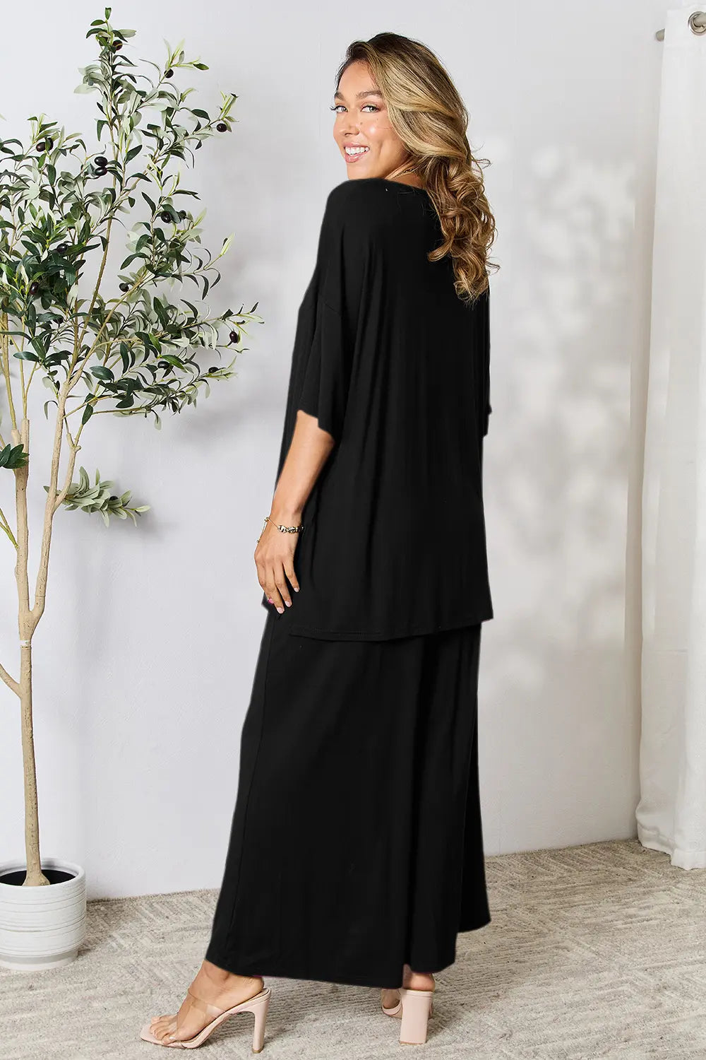 Chic Round Neck Slit Top & Pants Set – Stylish, Comfy & Versatile