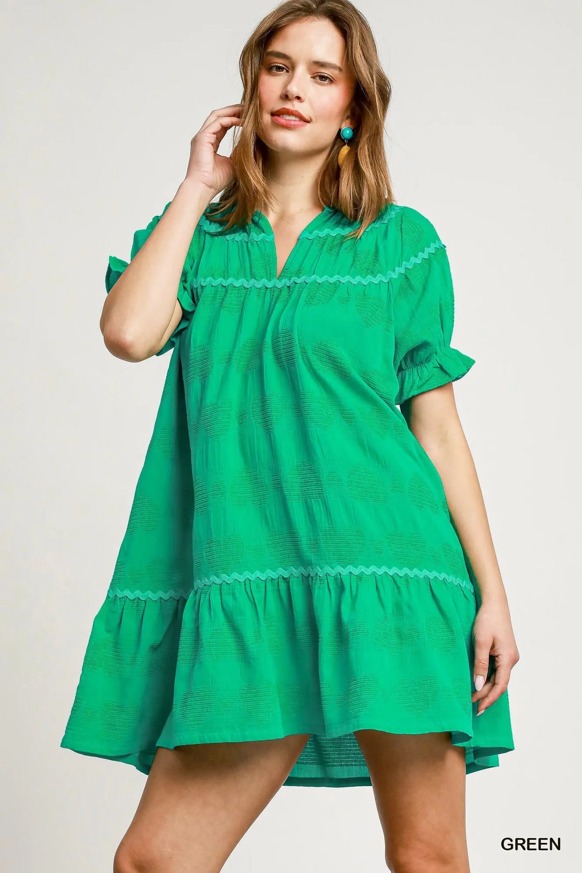 Heart Print Babydoll Dress – Ruffle Sleeves & Sweet Feminine Style