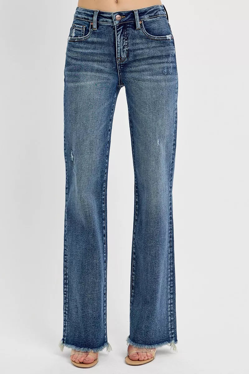 Tummy Control High Rise Long Straight Jeans – Slimming Classic Fit