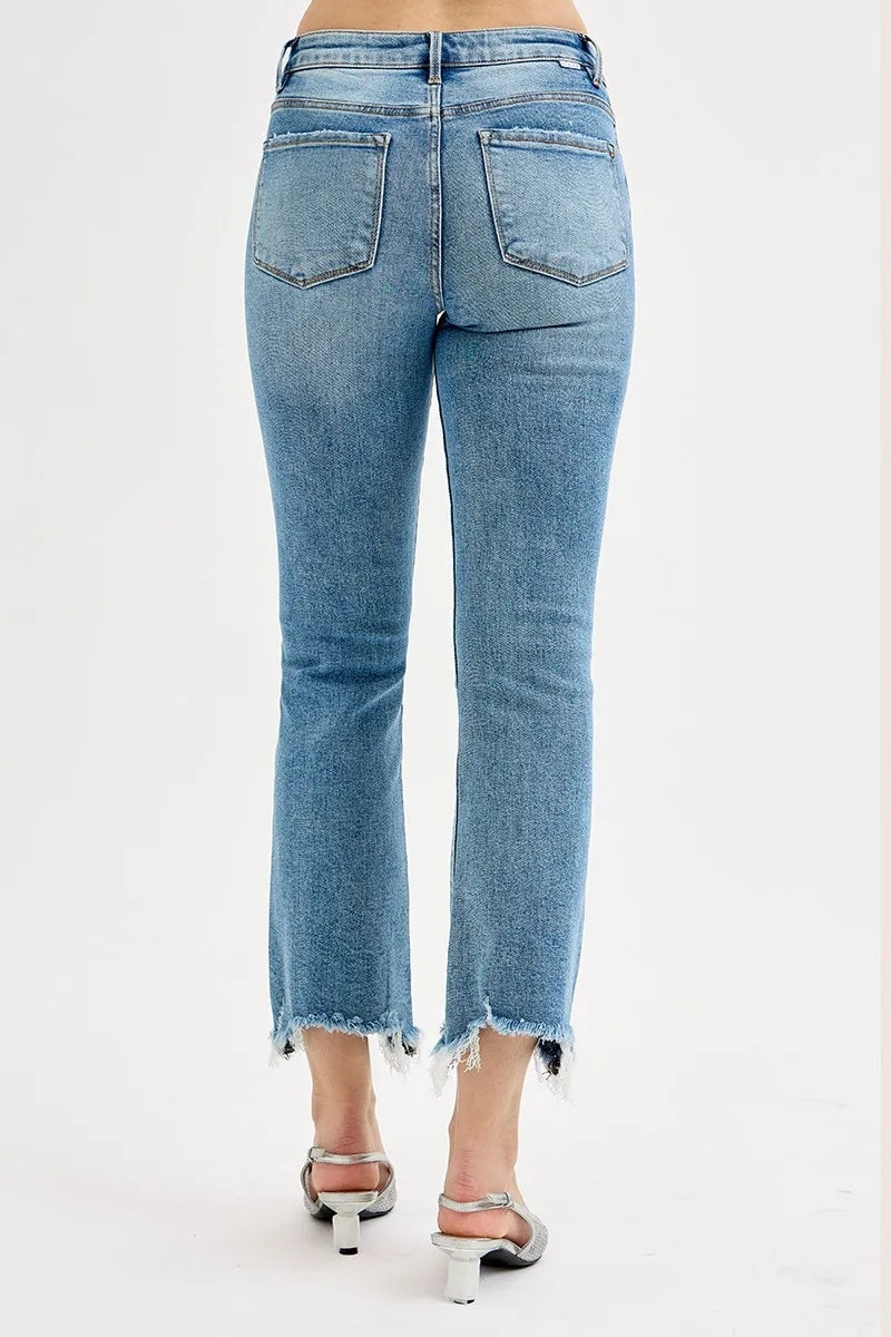 Cropped Straight Jeans – Mid Rise Light Vintage Wash with Raw Hem
