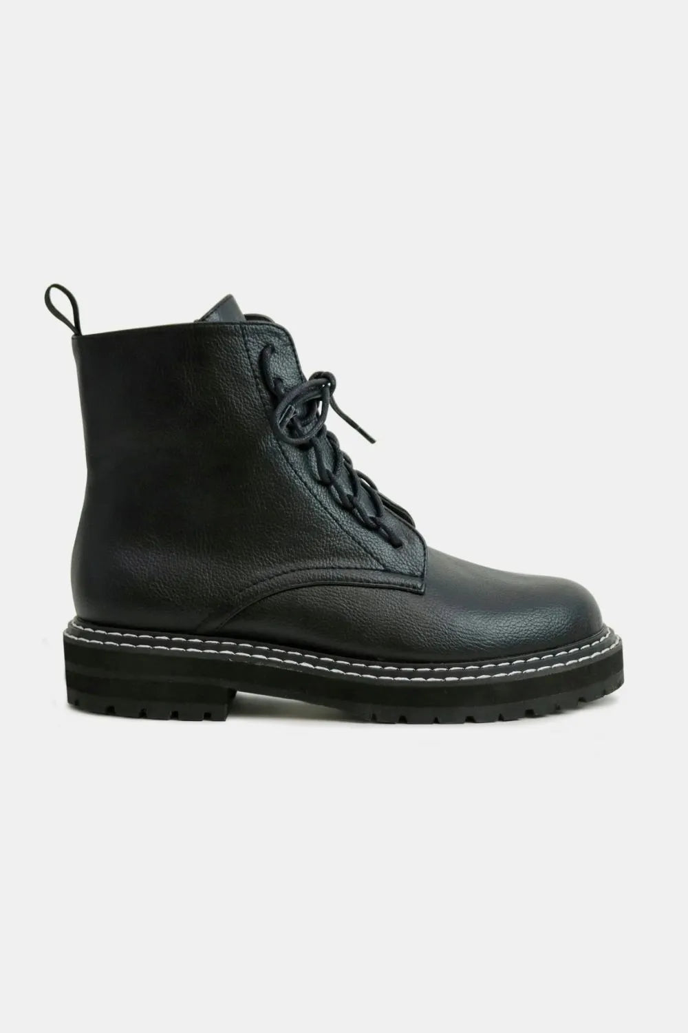 Faux Leather Lace-Up Boots with Side Zipper – Stylish & Practical