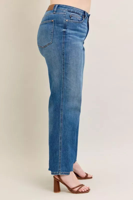 Judy Blue High Waist Tummy Control Wide Jeans – Chew Hem Destroyed