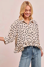 BiBi Polka Dot Peplum Top – Cute Front Button Feminine Chic Style