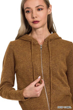 Camel Hooded Zip-Up Cardigan – Soft Knit Layer with Classic Style