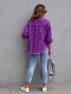 Distressed Drop Shoulder Denim Jacket – Casual Oversized Style