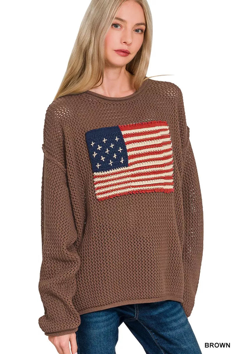 Zenana American Flag Crew Neck Sweater – Patriotic Cozy Style