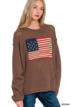 Zenana American Flag Crew Neck Sweater – Patriotic Cozy Style