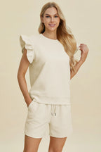 Textured Ruffle Sleeve Top & Shorts Set – Cute, Comfy & Stylish