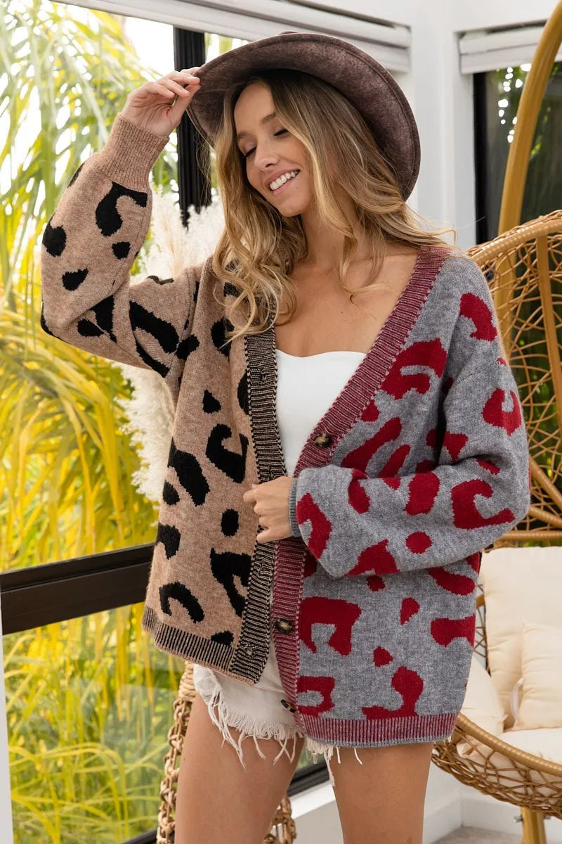 Leopard Color Block Button-Down Cardigan – Trendy & Cozy Layer
