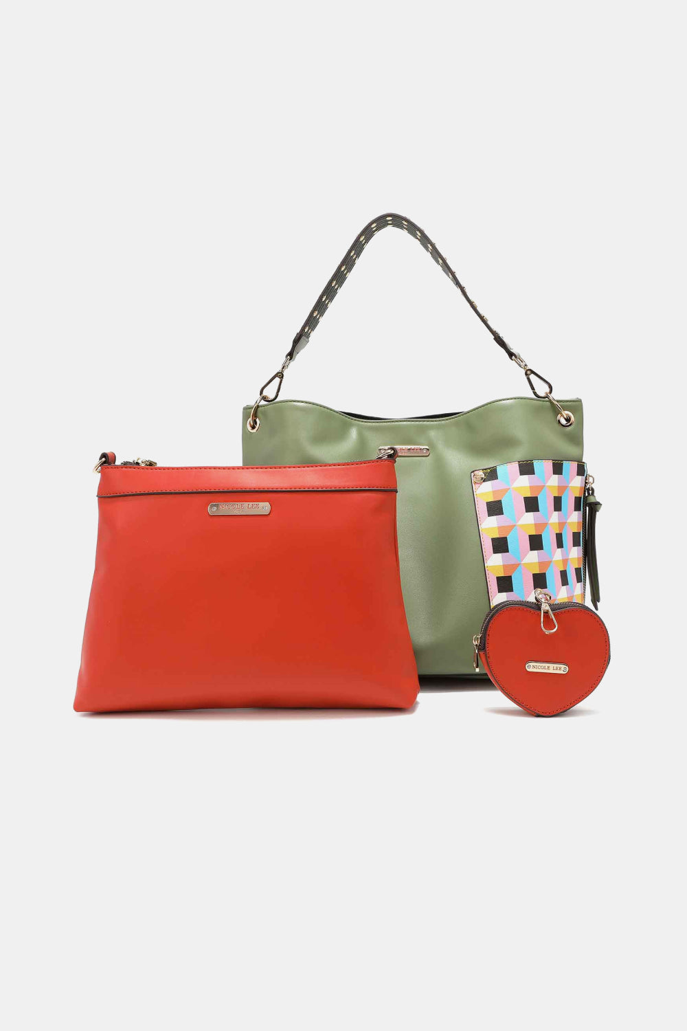 Nicole Lee 3-Piece Bag Set – Shoulder, Crossbody & Heart Coin Pouch