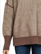 Exposed Seam Two Tone Ribbed Sweater – Trendy Winter Knitwear