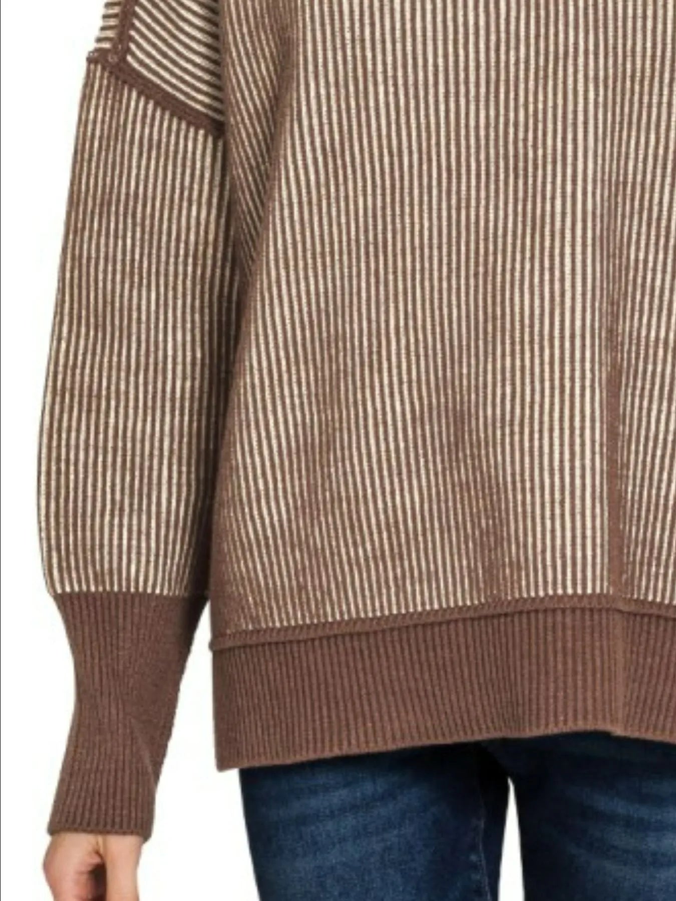 Exposed Seam Two Tone Ribbed Sweater – Trendy Winter Knitwear