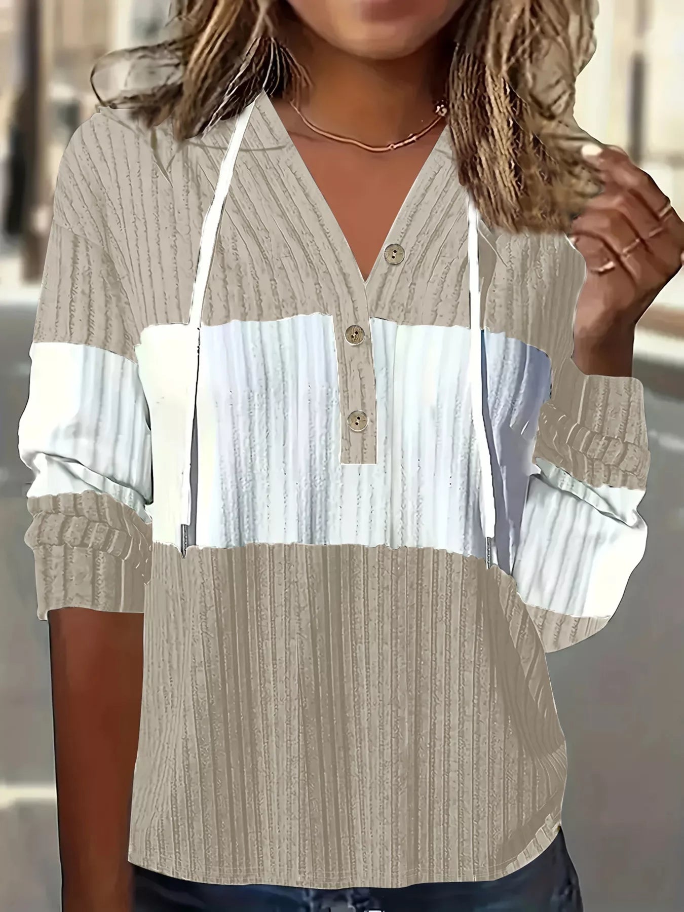 Color Block Drawstring Long Sleeve Hoodie – Casual Cozy Pullover