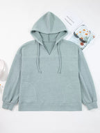Ribbed Drop Shoulder Knit Hoodie – Cozy Casual Pullover