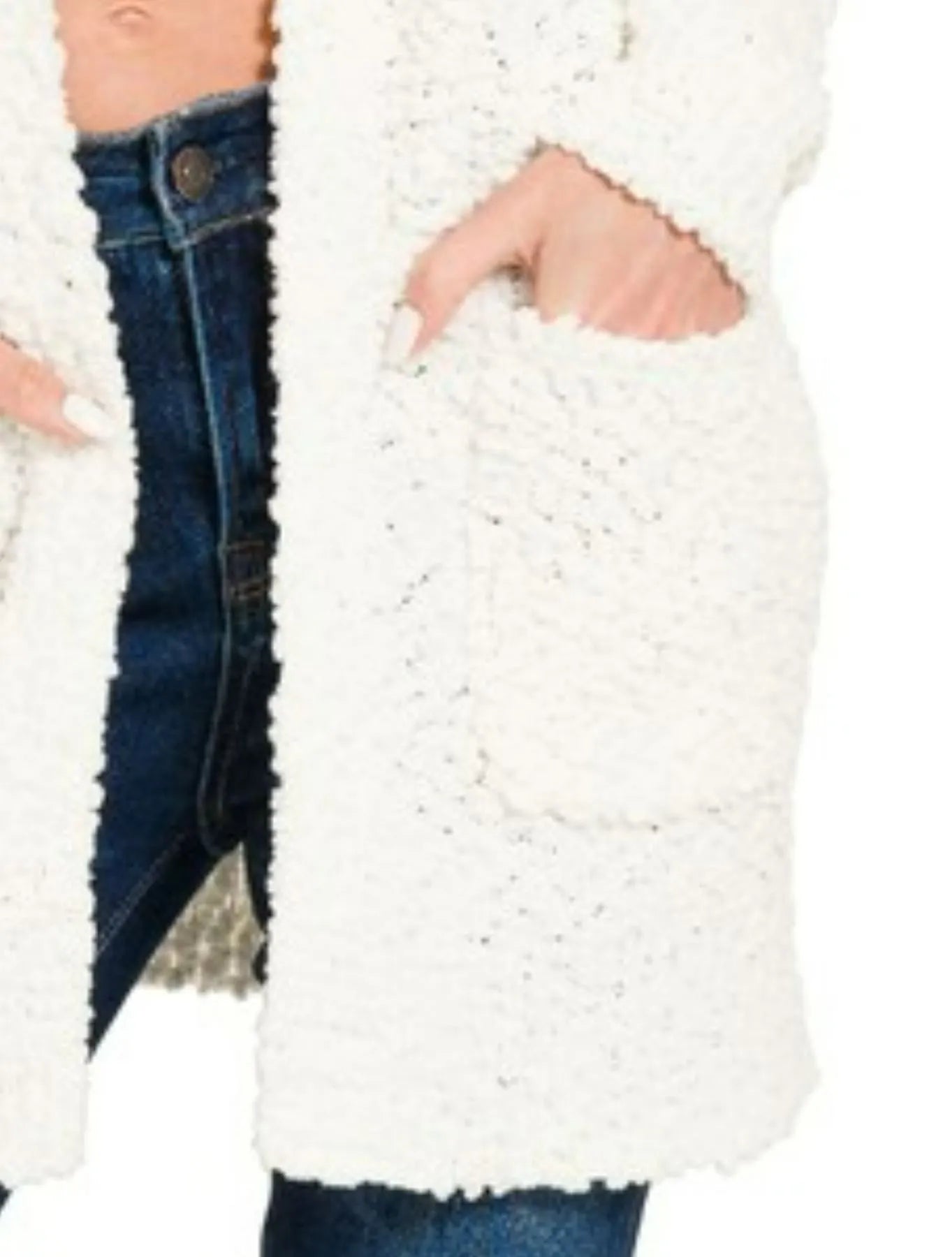 Ivory Oversized Teddy Cardigan – Cozy Open-Front Layer with Pockets
