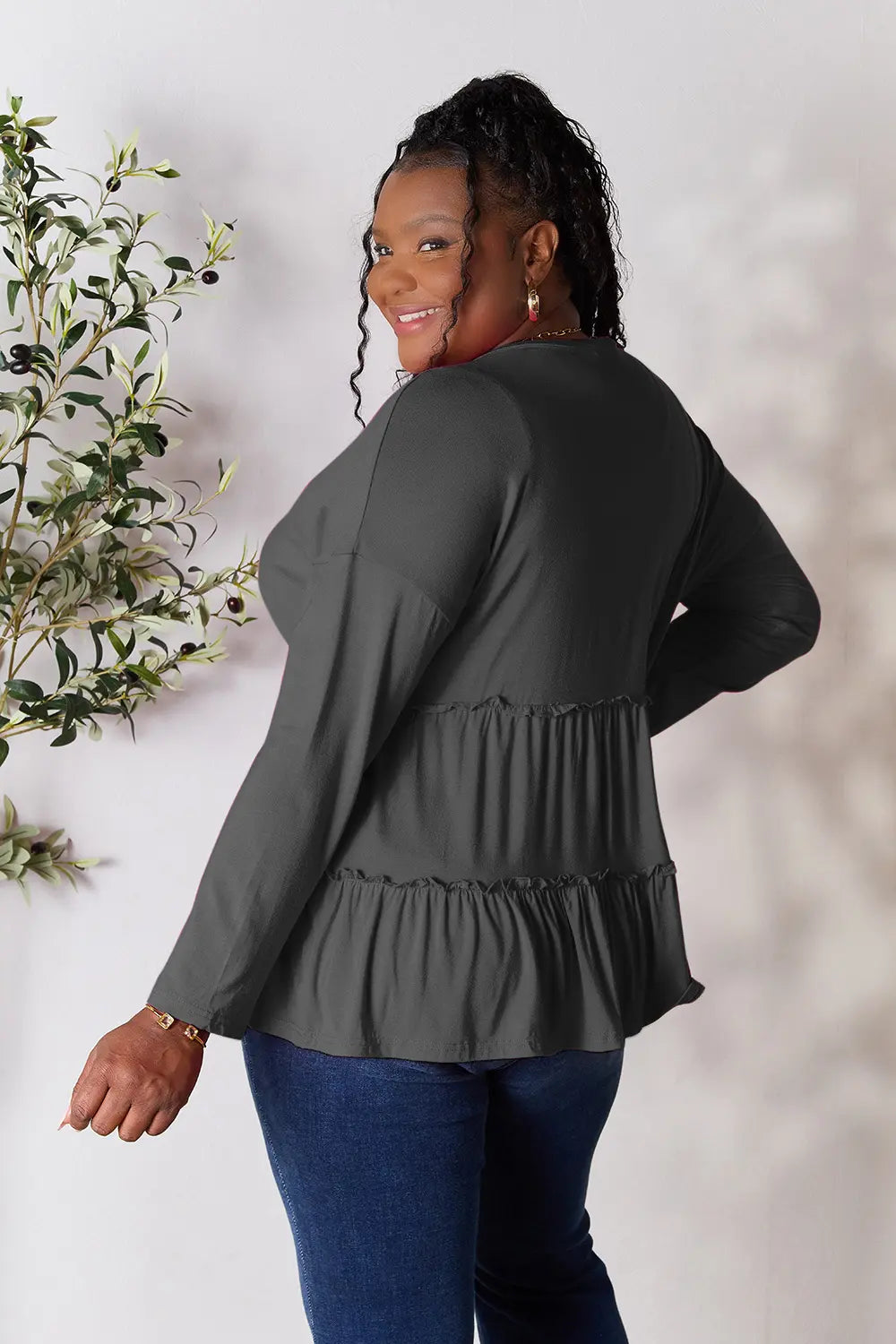 Half Button Ruffle Hem Blouse – Feminine, Flowy & Versatile