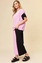 Texture Contrast T-Shirt & Wide Leg Pants Set – Chic, Comfy & Stylish
