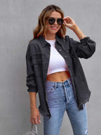 Distressed Drop Shoulder Denim Jacket – Casual Oversized Style