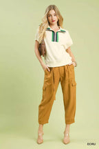 Umgee Textured Striped Knit Top – Chic Zip Collar Casual Style