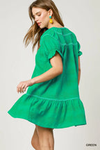 Heart Print Babydoll Dress – Ruffle Sleeves & Sweet Feminine Style