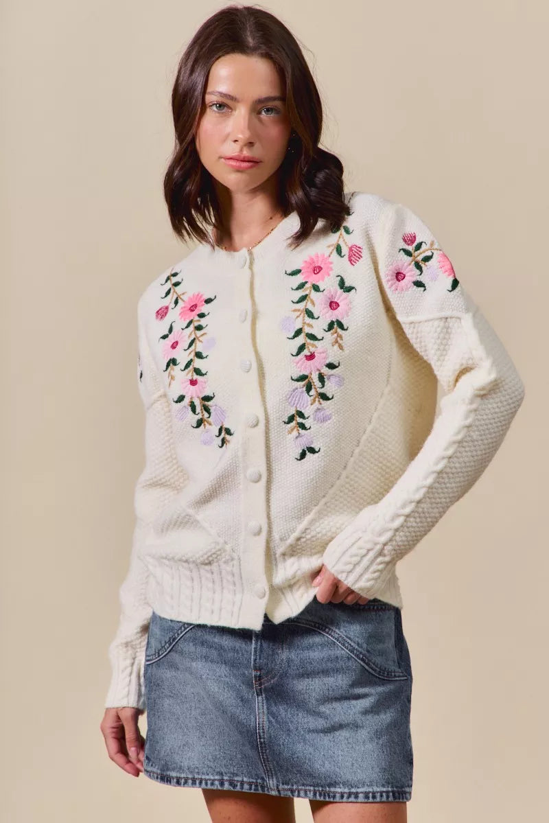 SO ME Floral Embroidered Coquette Sweater Cardigan – Chic Feminine Style