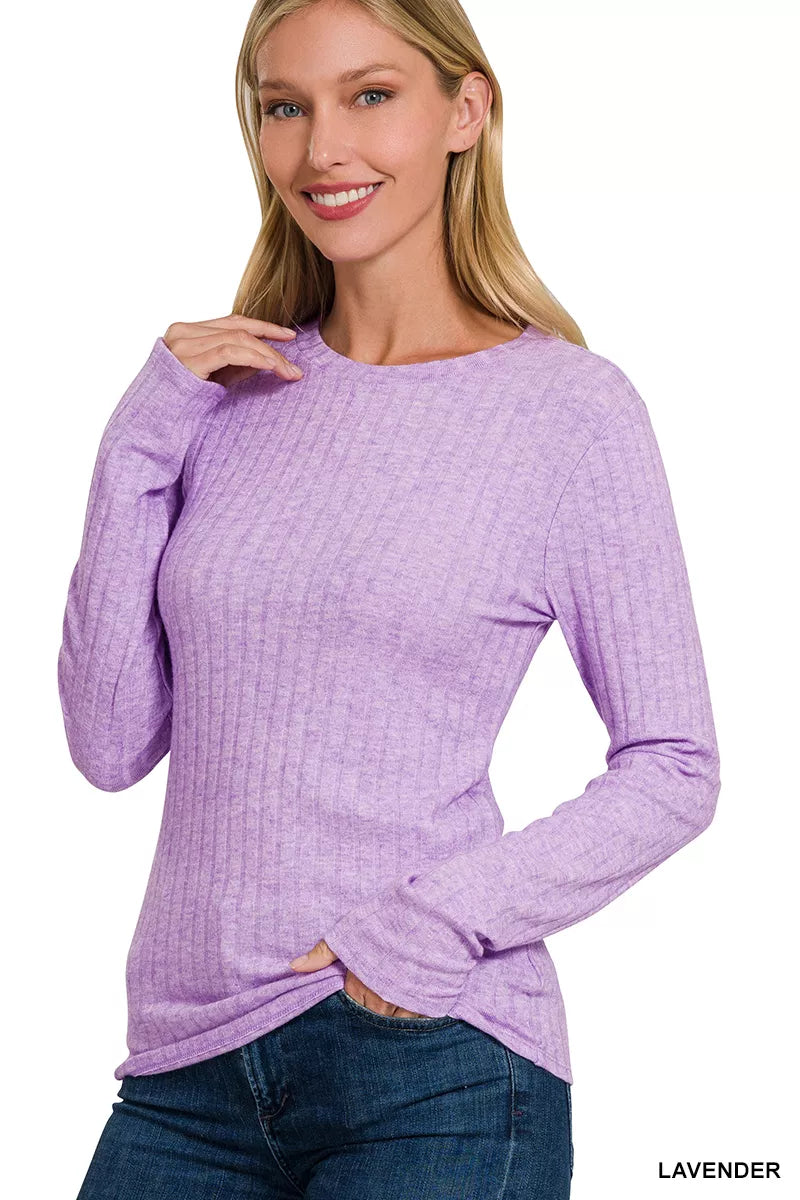 Zenana Ribbed Long Sleeve Round Neck T-Shirt – Soft, Stretchy & Chic Basic
