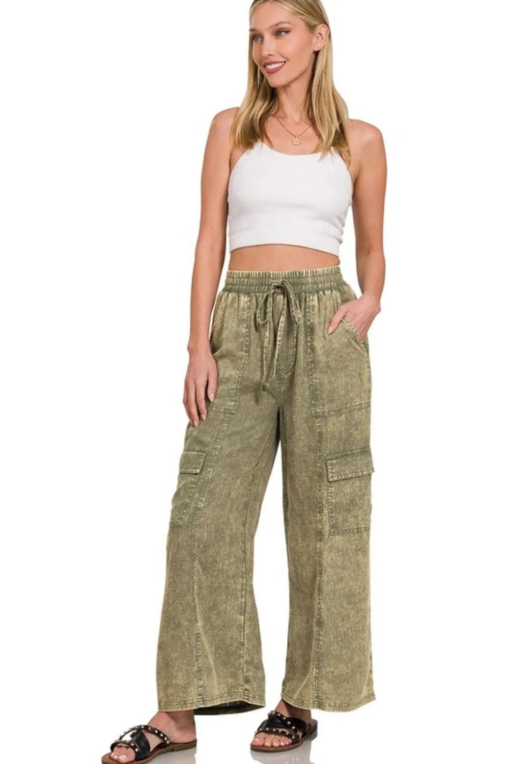 Washed Linen Cargo Pants – Relaxed Fit, Elastic Waist & On-Trend Style