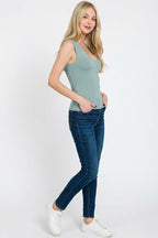 Blue grey seamless double-layer sleeveless tank top with scoop neck
