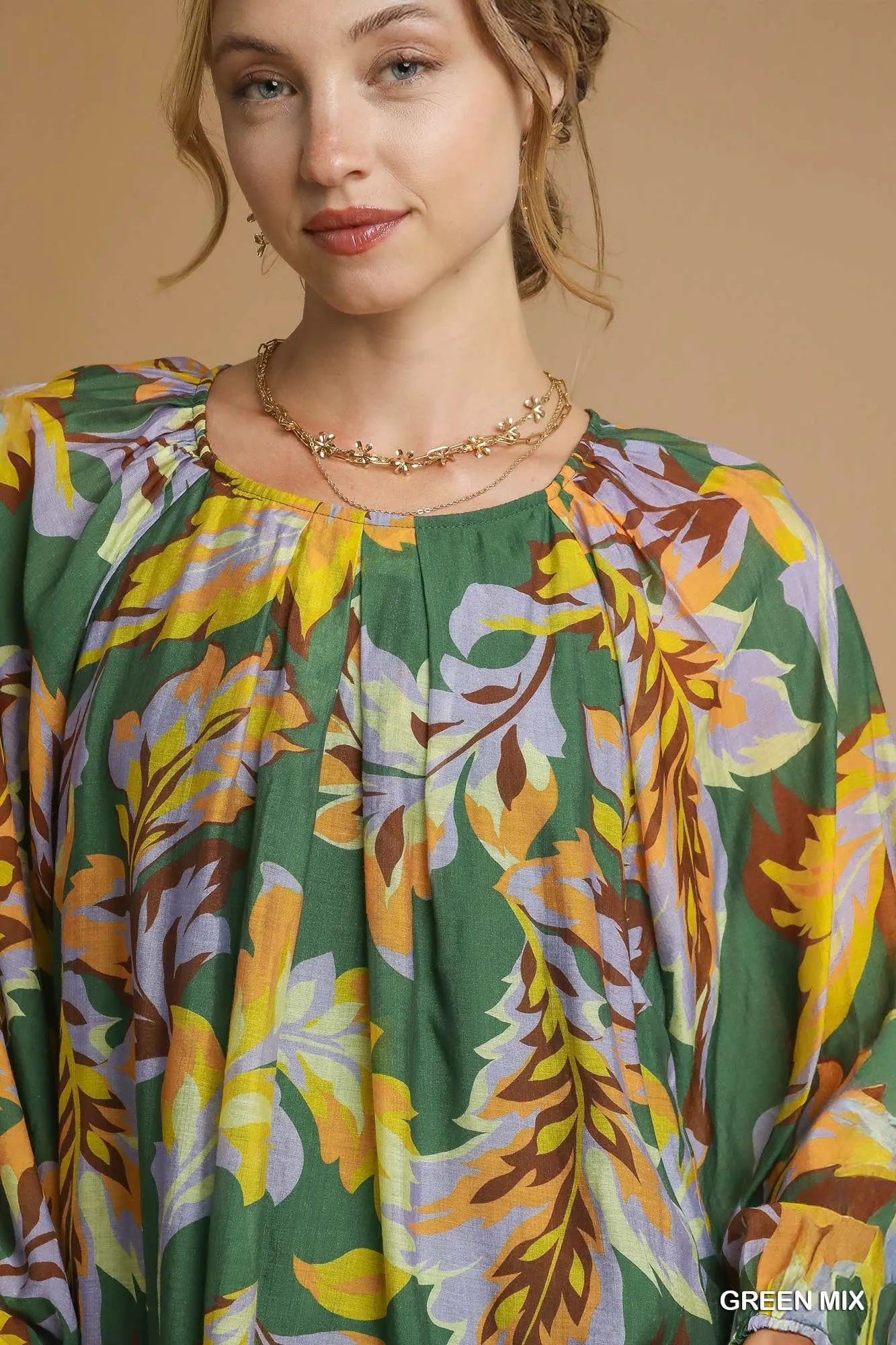 Abstract Print Balloon Sleeve Blouse – Chic Statement Top
