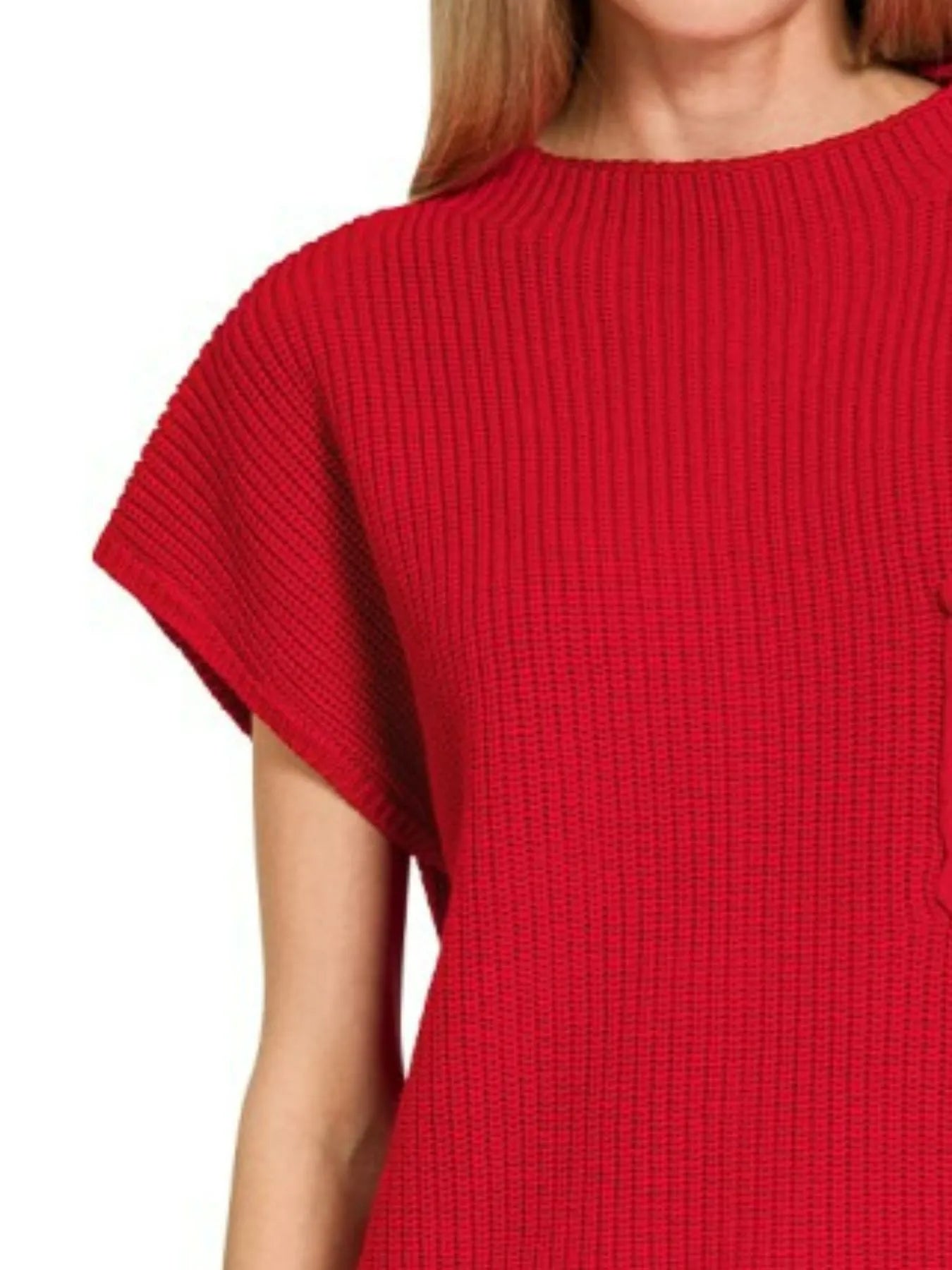 Zenana Red Ribbed Short Sleeve Pullover – Casual Knit Top