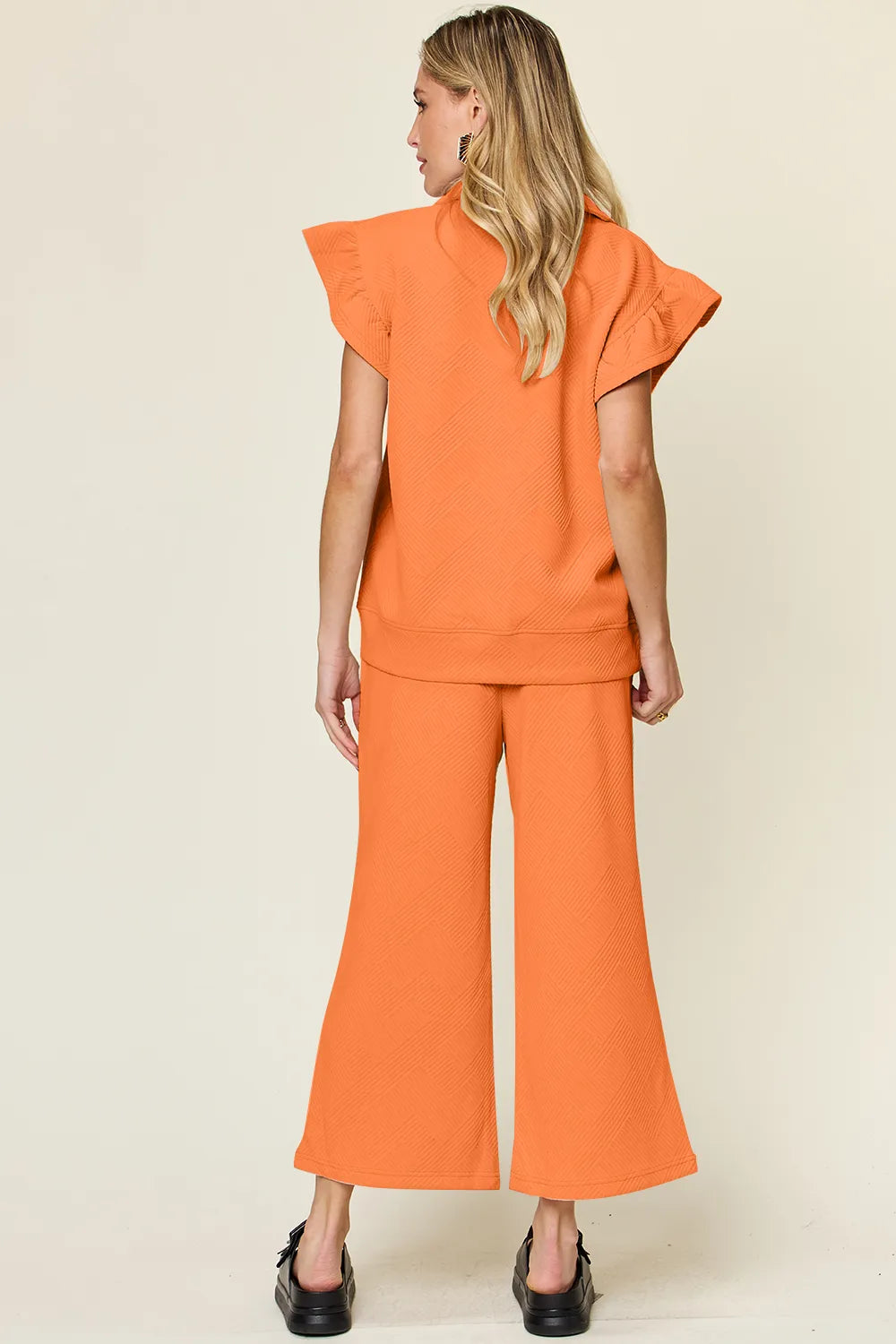 Ruffle Sleeve Top & Wide-Leg Pants Set – Chic, Comfy & Effortless