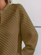 Notched Raglan Sleeve Sweatshirt – Casual Cozy Pullover