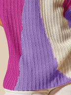 Colorblock Pullover Sweater – Vibrant Striped Short Sleeve Knit