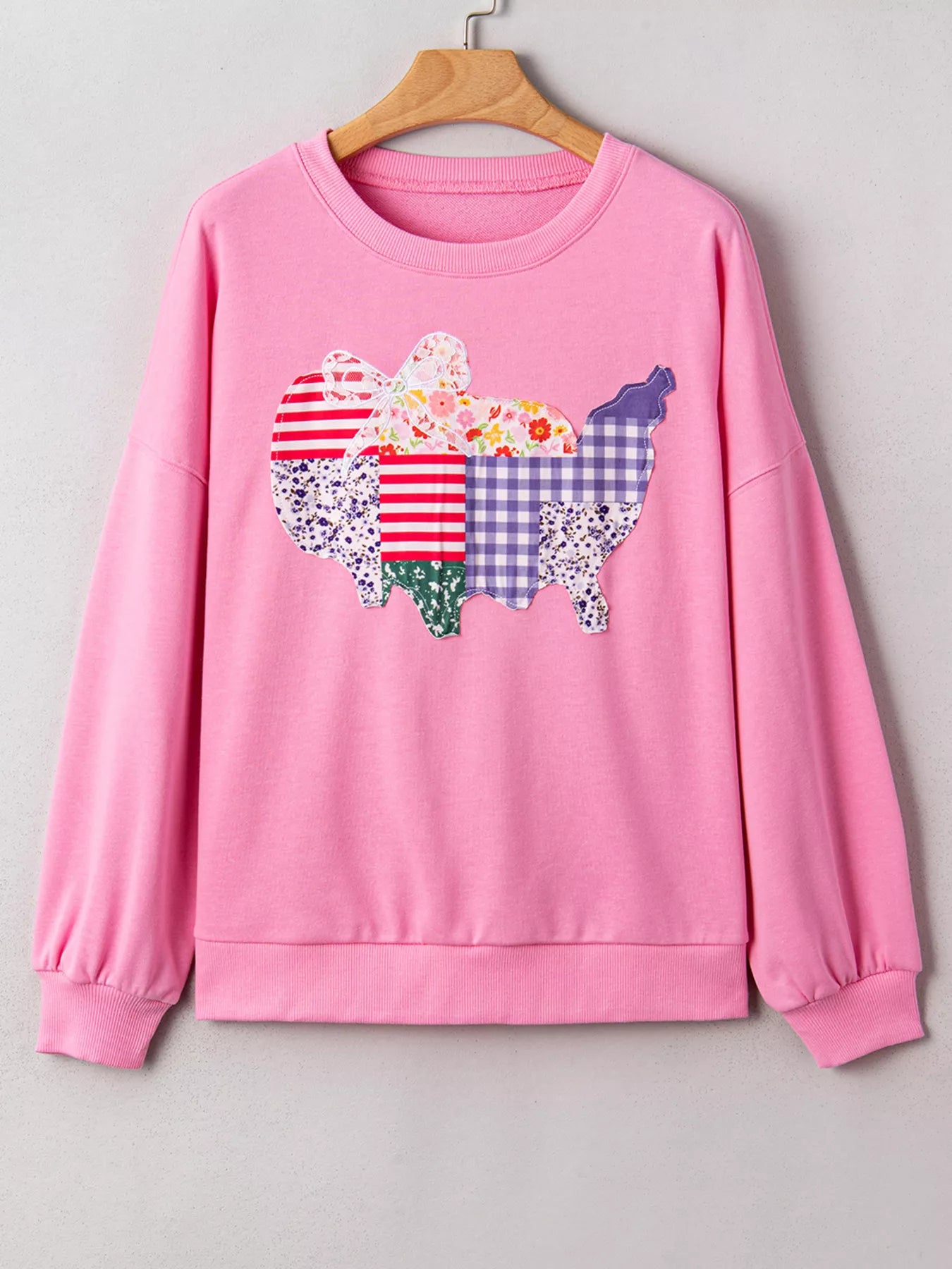USA Map Patched Long Sleeve Sweatshirt – Casual Patriotic Style