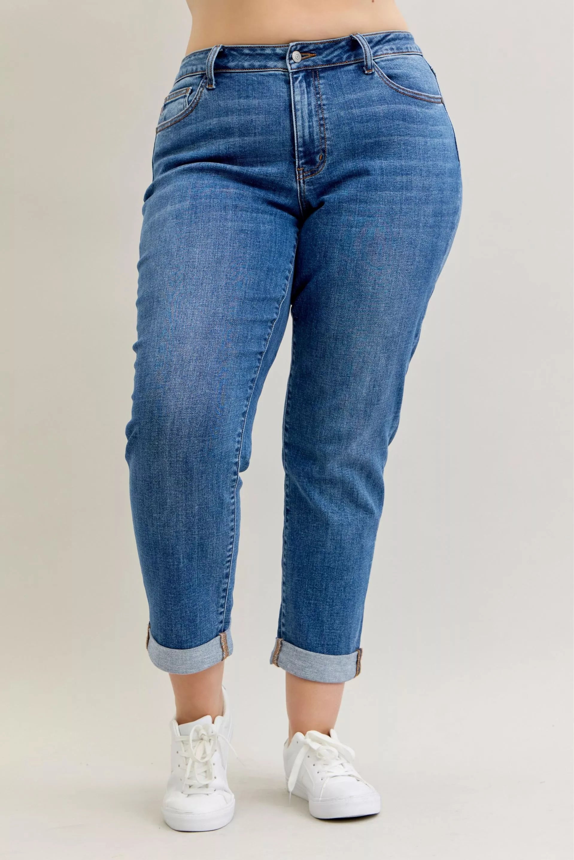 Judy Blue Mid Rise Boyfriend Cuffed Jeans – Relaxed Classic Fit