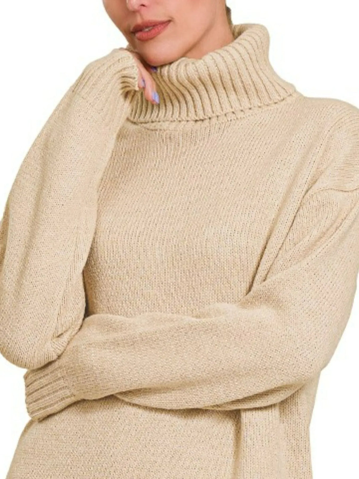 Turtle Neck Long Sleeve Midi Sweater Dress – Cozy & Chic