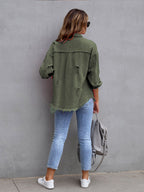 Distressed Drop Shoulder Denim Jacket – Casual Oversized Style