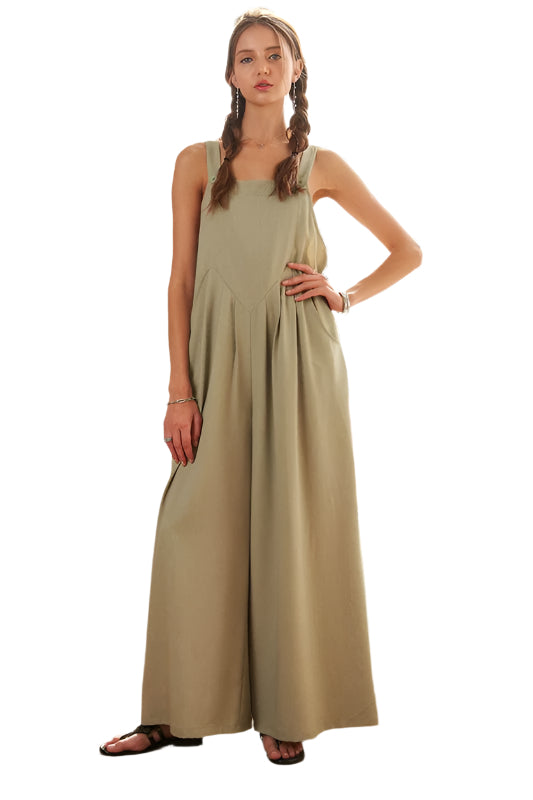ADORA Square Neck Wide Leg Overalls with Pockets