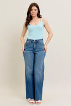 Judy Blue High Waist Tummy Control Wide Jeans – Chew Hem Destroyed