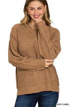 Exposed Seam Round Neck Sweater Trendy & Cozy Everyday Style