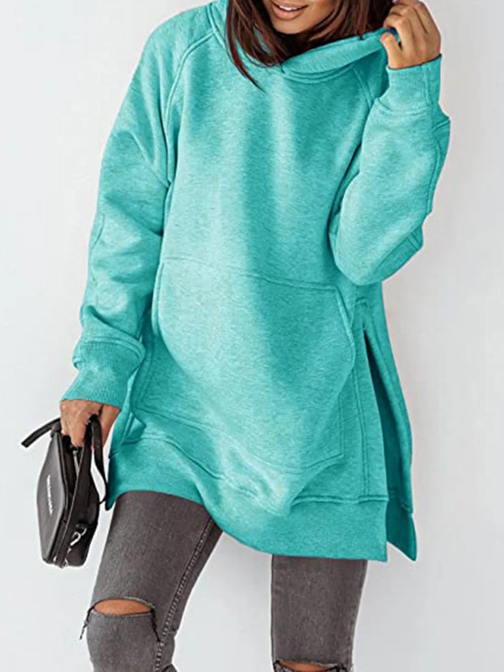 Slit Pocketed Raglan Sleeve Hoodie – Cozy, Casual & Versatile