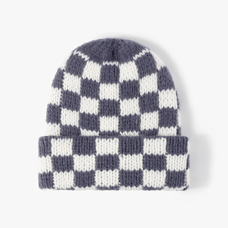 Thermal Checkered Hat – Warm Stylish Winter Beanie