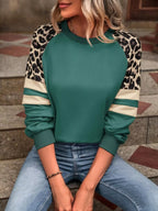 Leopard Round Neck Raglan Sleeve Sweatshirt – Trendy Casual Style