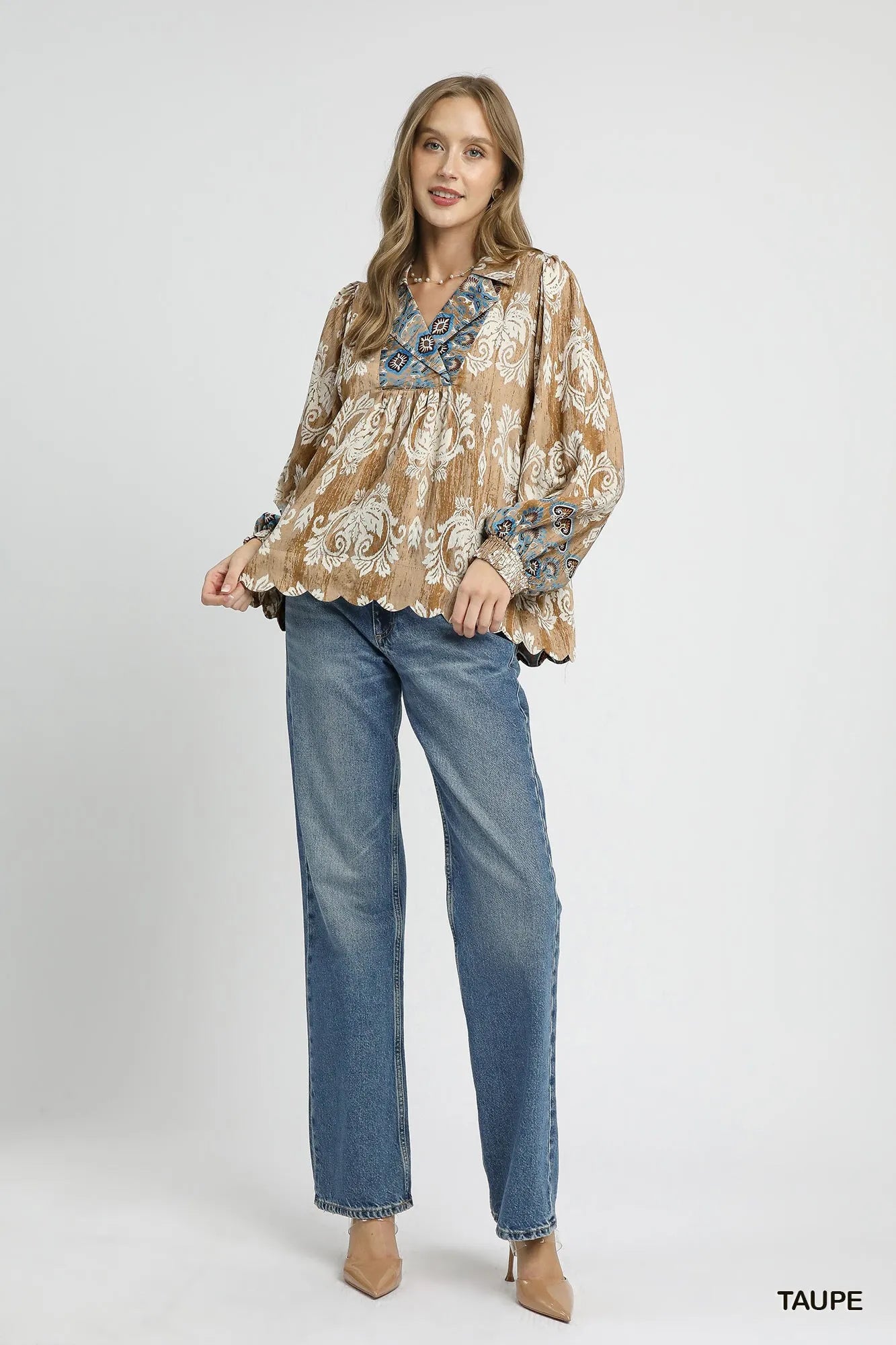 Floral Boho Blouse with Scalloped Hem – Relaxed Festival Chic Top