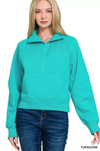 Zenana Fleece Half Zip Sweatshirt – Cozy Kangaroo Pocket Everyday Style