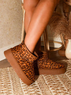Thermal Furry Leopard Platform Booties – Warm Trendy Winter Shoes