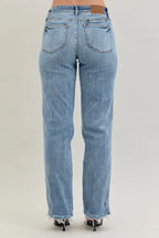 Judy Blue Women's High Waisted Dad Jeans with Frayed Hem & Cell Phone Pocket