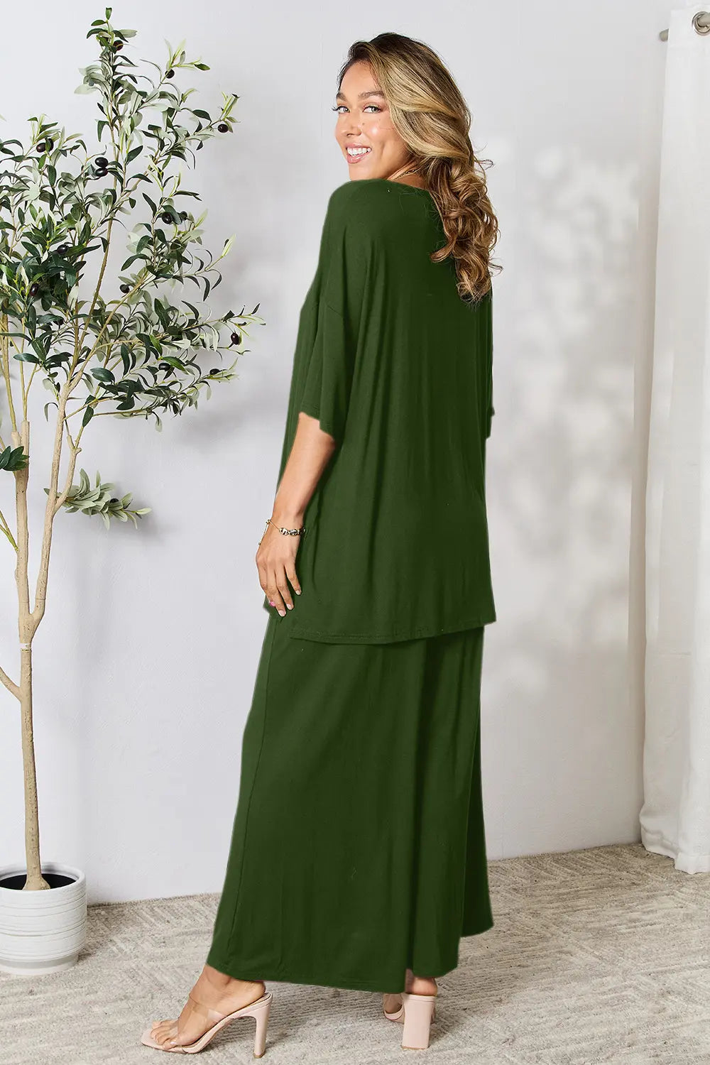 Chic Round Neck Slit Top & Pants Set – Stylish, Comfy & Versatile