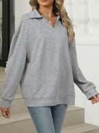Johnny Collar Long Sleeve Sweatshirt – Casual Chic & Cozy