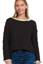 Zenana Contrast Trim Cropped Sweater – Trendy Soft Modern Style
